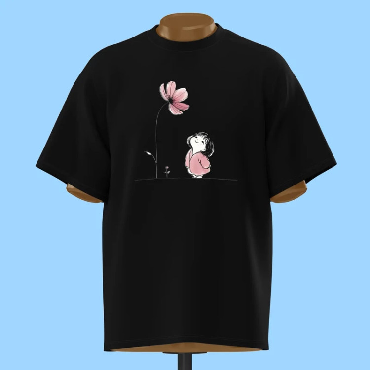 تیشرت دختر و گل - کد 10555
