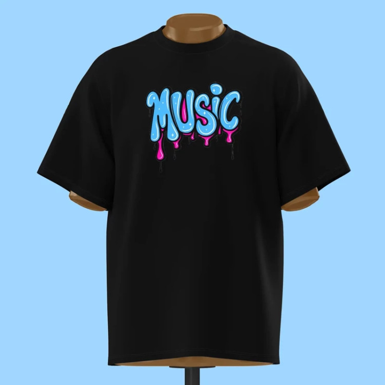 تیشرت گرافیتی Music صورتی و آبی - کد 10879