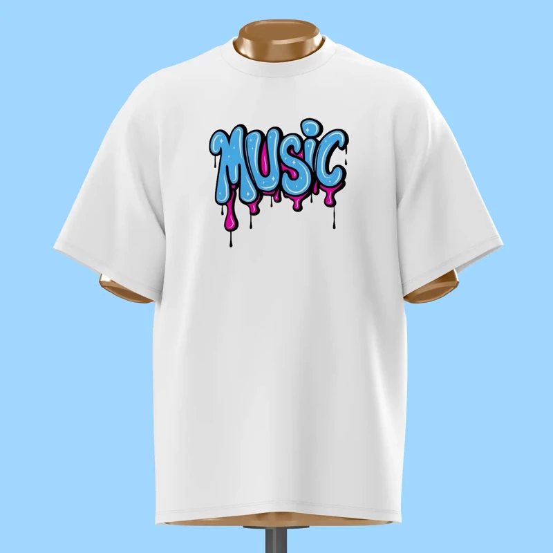 تیشرت گرافیتی Music صورتی و آبی - کد 10879