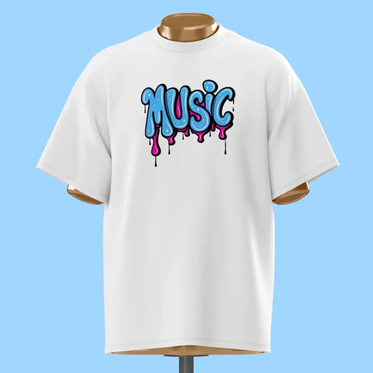 تیشرت گرافیتی Music صورتی و آبی - کد 10879