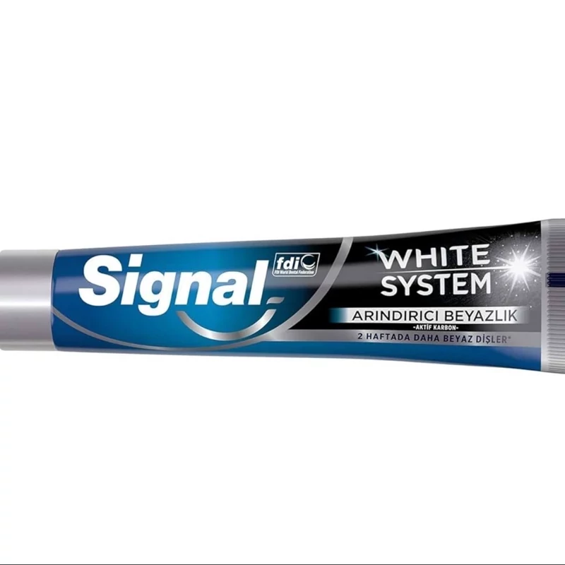 خمیر دندان زغالی سفید کننده Signal سیگنال سری white system وایت سیستم  حجم 75 میل ( از بین برنده آلودگی و کثیفی دندان)