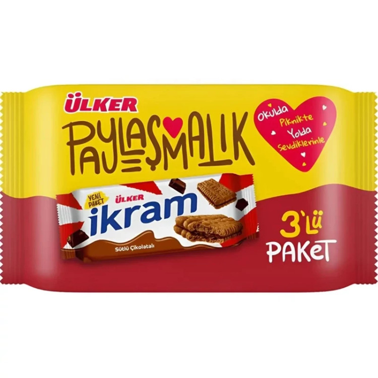 بیسکویت اولکر ایکرام با کرم شکلاتی بسته 3 عددی وزن 252 گرم