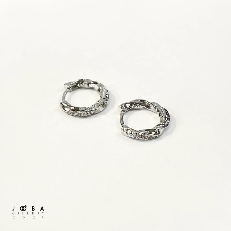 گوشواره حلقه ای نگیندار نقره ای ژوپینگ کد 317070217
