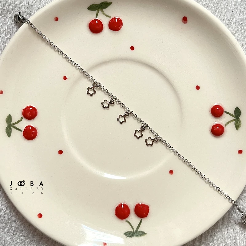 دستبند گل نقره ای ژوپینگ کد 312050153