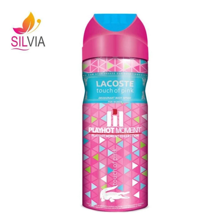 اسپری دئودورانت زنانه پلی هات مومنت مدل Lacoste Touch Of Pink