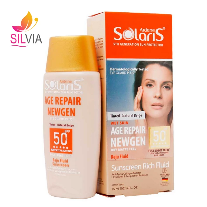 فلوئید ضد آفتاب ضد چروک رنگی بژ طبیعی SPF50 سولاریس آردن 75 میل