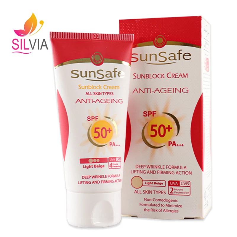 کرم ضد آفتاب ضد چروک انواع پوست بژ روشن SPF50 سان سیف 50 میل