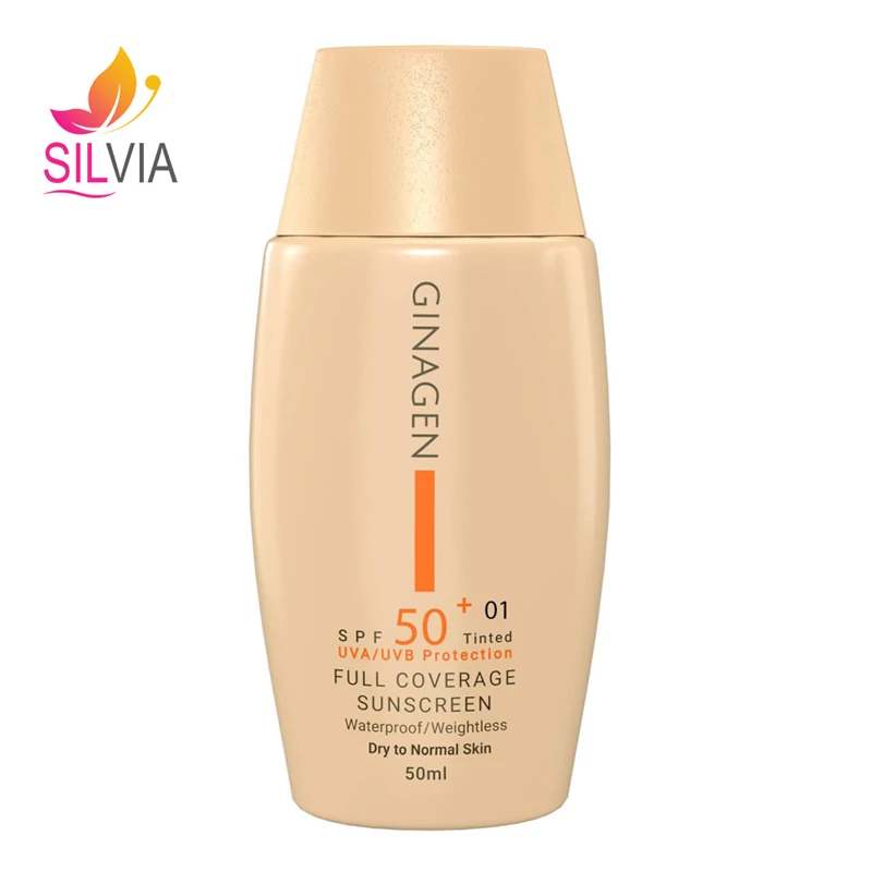 کرم ضد آفتاب رنگی شماره 01 پوست خشک و نرمال SPF50 ژیناژن 50 میل
