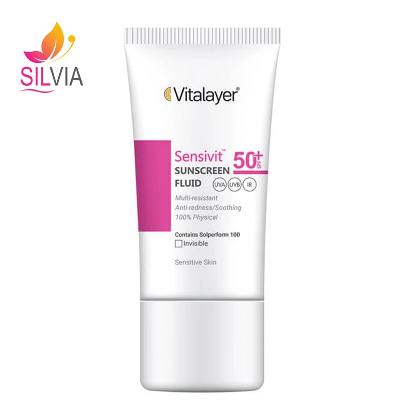 فلوئید ضد آفتاب پوست حساس سنسی ویت بی رنگ SPF50 ویتالیر 50 میل