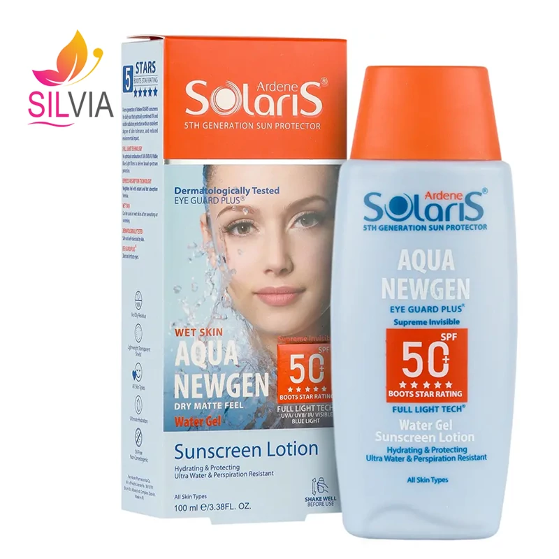 لوسیون آبی ضد آفتاب فاقد چربی بی رنگ SPF50 سولاریس آردن 100 میل