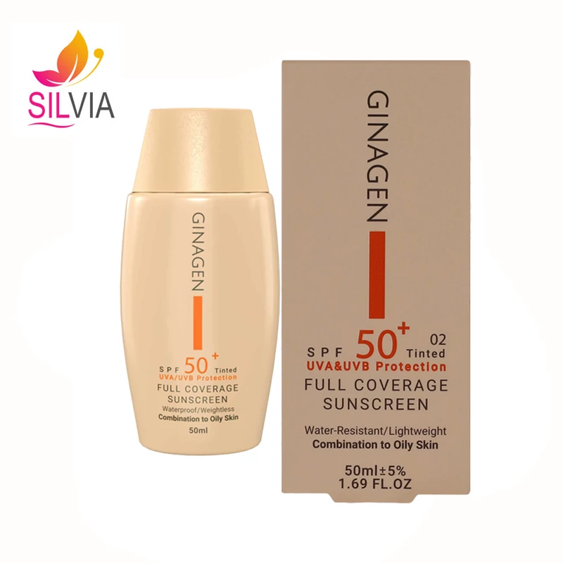 کرم ضد آفتاب رنگی - 02 SPF50 پوست چرب و مختلط ژیناژن 50 میل