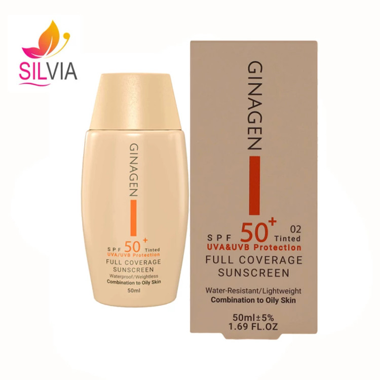 کرم ضد آفتاب رنگی - 02 SPF50 پوست چرب و مختلط ژیناژن 50 میل