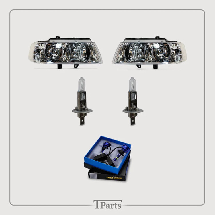 پک جفت چراغ جلو سمند + یک جفت لامپ 100 وات + هدلایت 75 وات