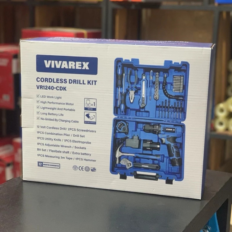 کیت دریل پیچ گوشتی شارژی ویوارکس 12 ولت 40 پارچه دو باتری مدل VR1240-CDK - خرید اقساطی