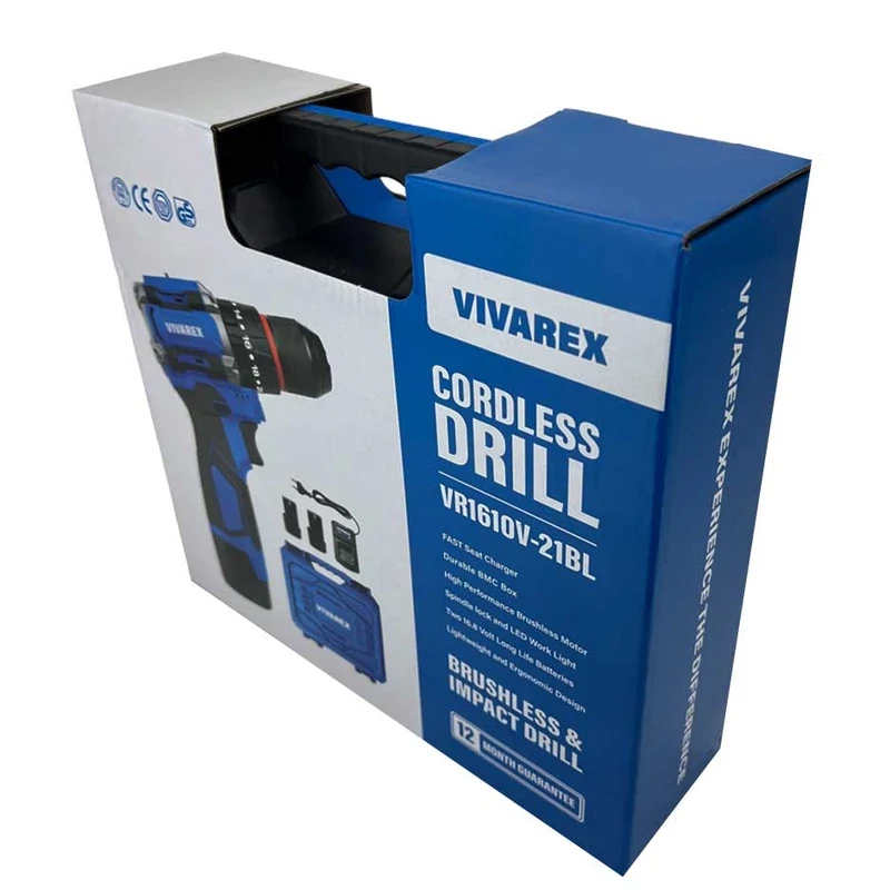دریل شارژی چکشی براشلس 16/8 ولت دو باتری برند ویوارکس مدل VR1610V-21BL - خرید اقساطی