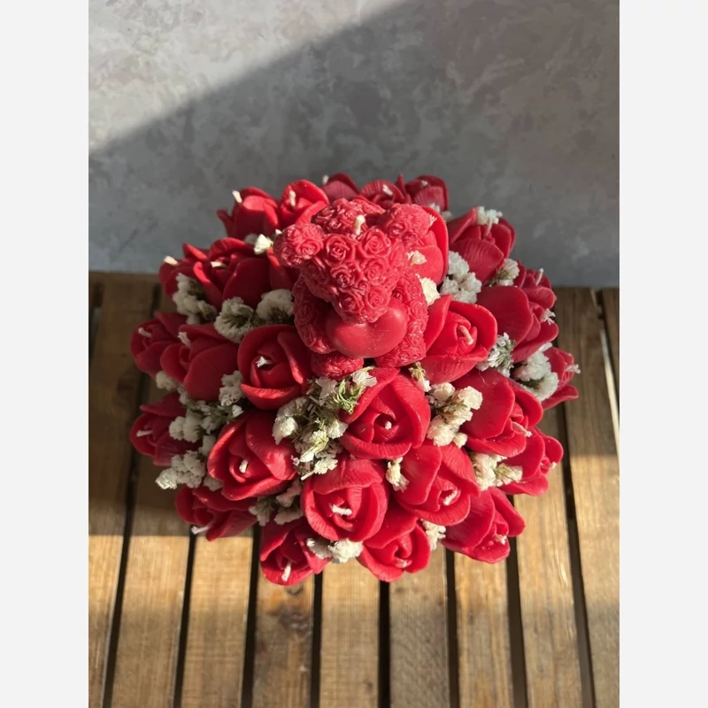 باکس گل شمع رز و خرس تدی مدل باران کد 11