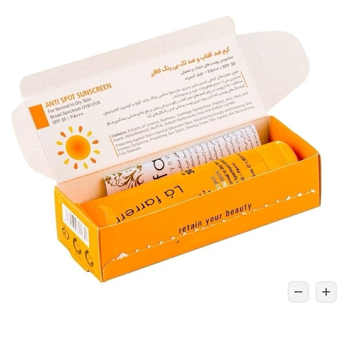 ضد آفتاب لافارر بی رنگ مدل SPF30 مناسب پوست خشک و نرمال حجم 40 میلی لیتر