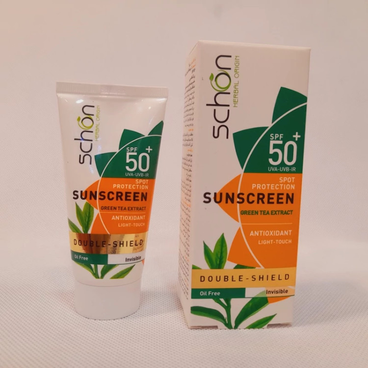 کرم ضدآفتاب شون دابل شیلد بی رنگ مناسب پوستهای چرب فاقد چربی Oil free حجم 50 میل و SPF 50