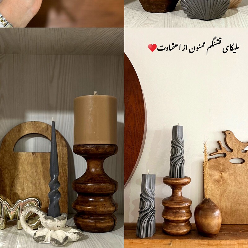 شمع ستون موج دار آبی کمرنگ 15 سانت
