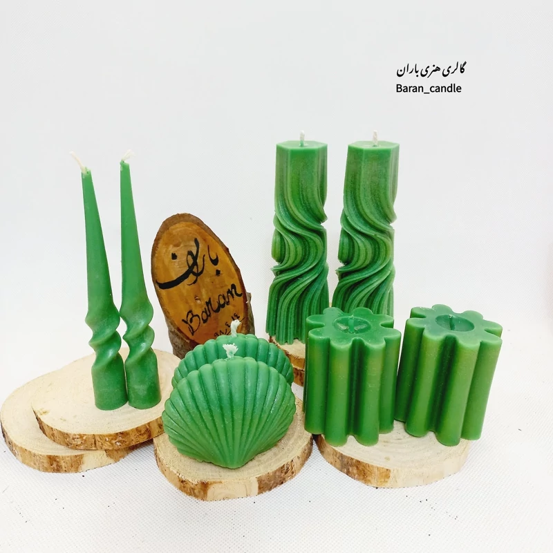 شمع گل هشت پر مجموعه 2 عددی طرح باران سبز1 7سانتی