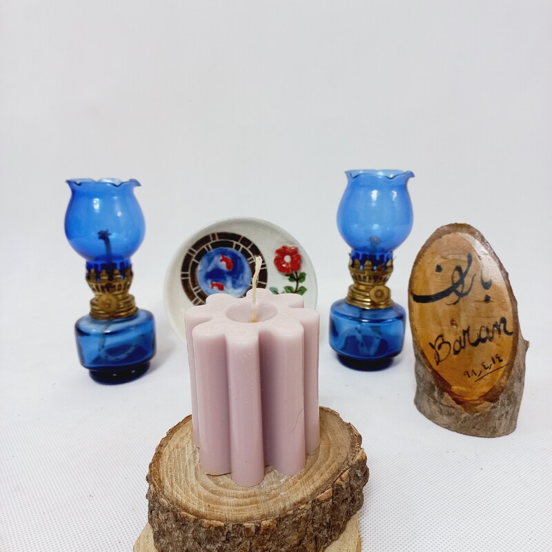 شمع گل هشت پر مجموعه 2 عددی طرح باران یاسی 7سانتی