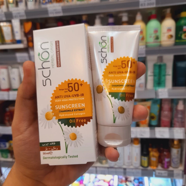 کرم ضدآفتاب شون رنگی بژ مناسب پوستهای چرب فاقد چربی Oil free حجم 50 میل و SPF 50