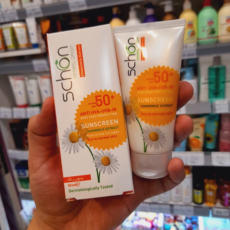 کرم ضدآفتاب شون بی رنگ مناسب پوستهای خشک تا نرمال Dry to Normal Skin حجم 50 میل SPF 50