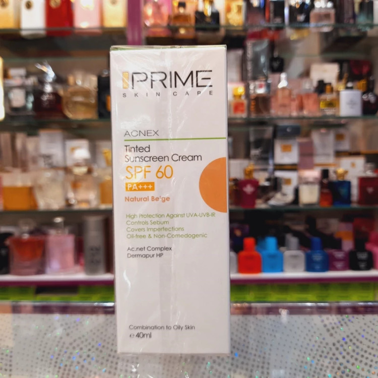 کرم ضد افتاب پریم فاقد چربی مناسب پوستهای چرب و جوش دار acnex spf 60 بژ 40 میل