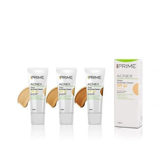 کرم ضد افتاب پریم فاقد چربی مناسب پوستهای چرب و جوش دار acnex spf 60 بژ روشن 40 میل