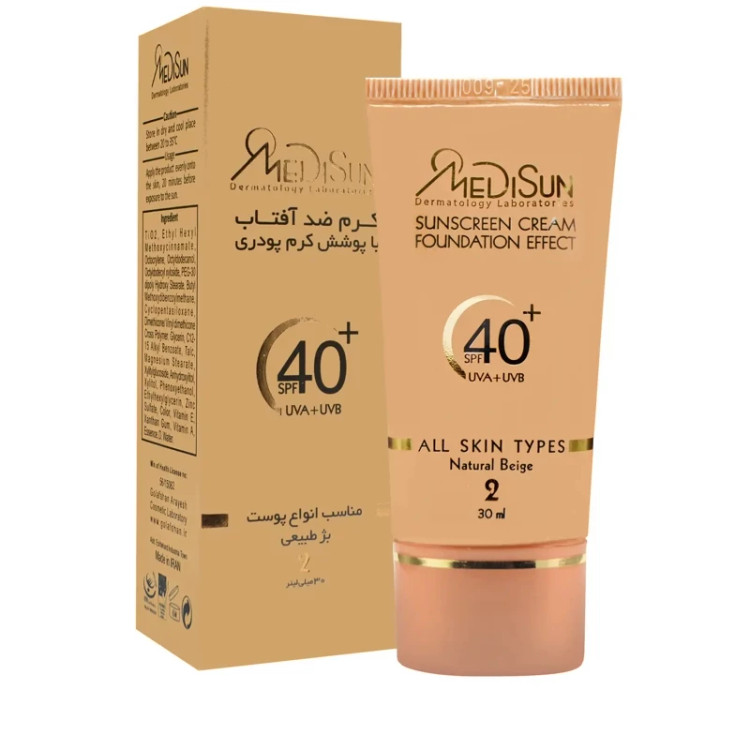 کرم ضد افتاب مدیسان انواع پوست رنگی بژ طبیعی شماره 2 حجم 30 میل SPF40