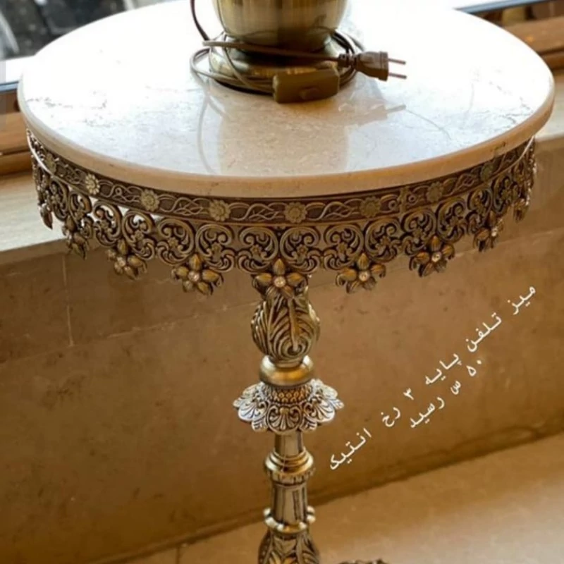 میز تلفن و کنار سالنی خاطره قطر 40 سانت رنگ طلایی و نقره ای خرید از تولیدی
