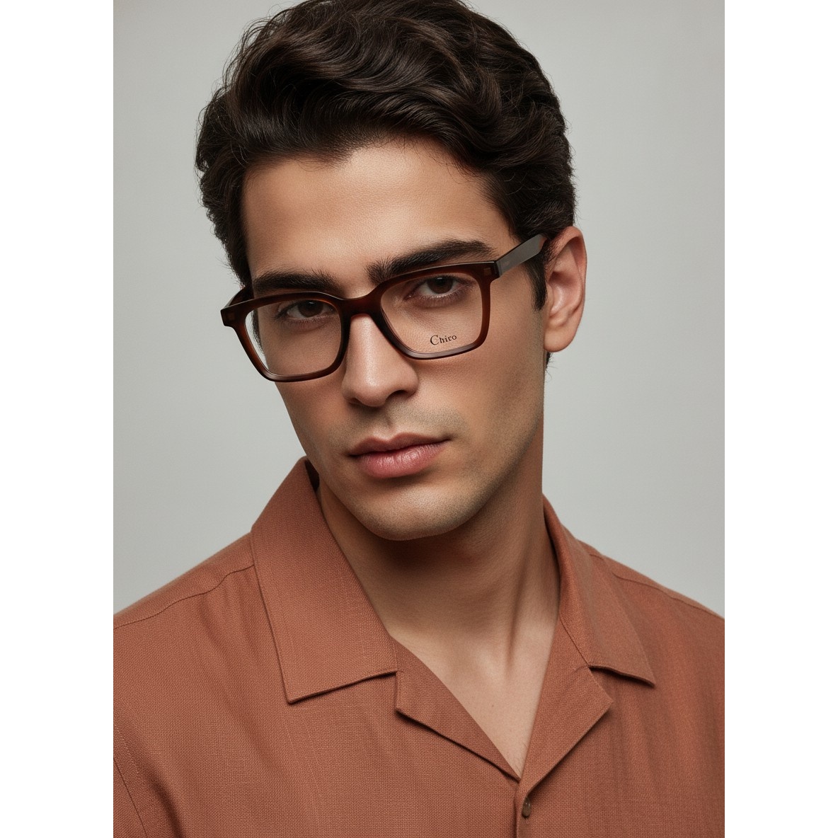 عینک طبی مردانه chiro قهوه ای مربعی سایز کوچک
