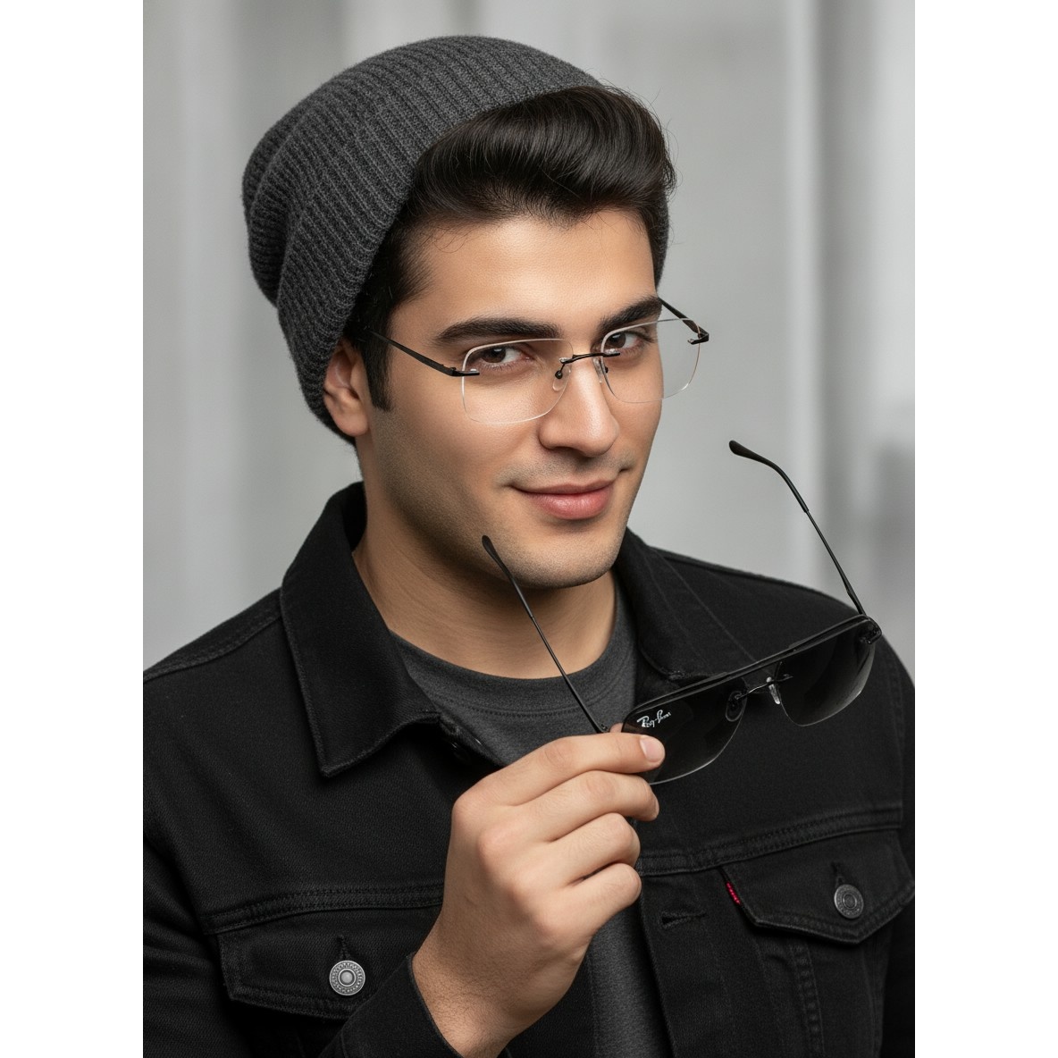 عینک طبی کاور دار مگنتی مردونه بدون فریم rayban