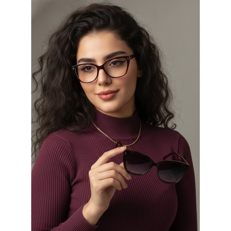 عینک طبی کاور دار زنونه گربه ای رنگ خاص زرشکی