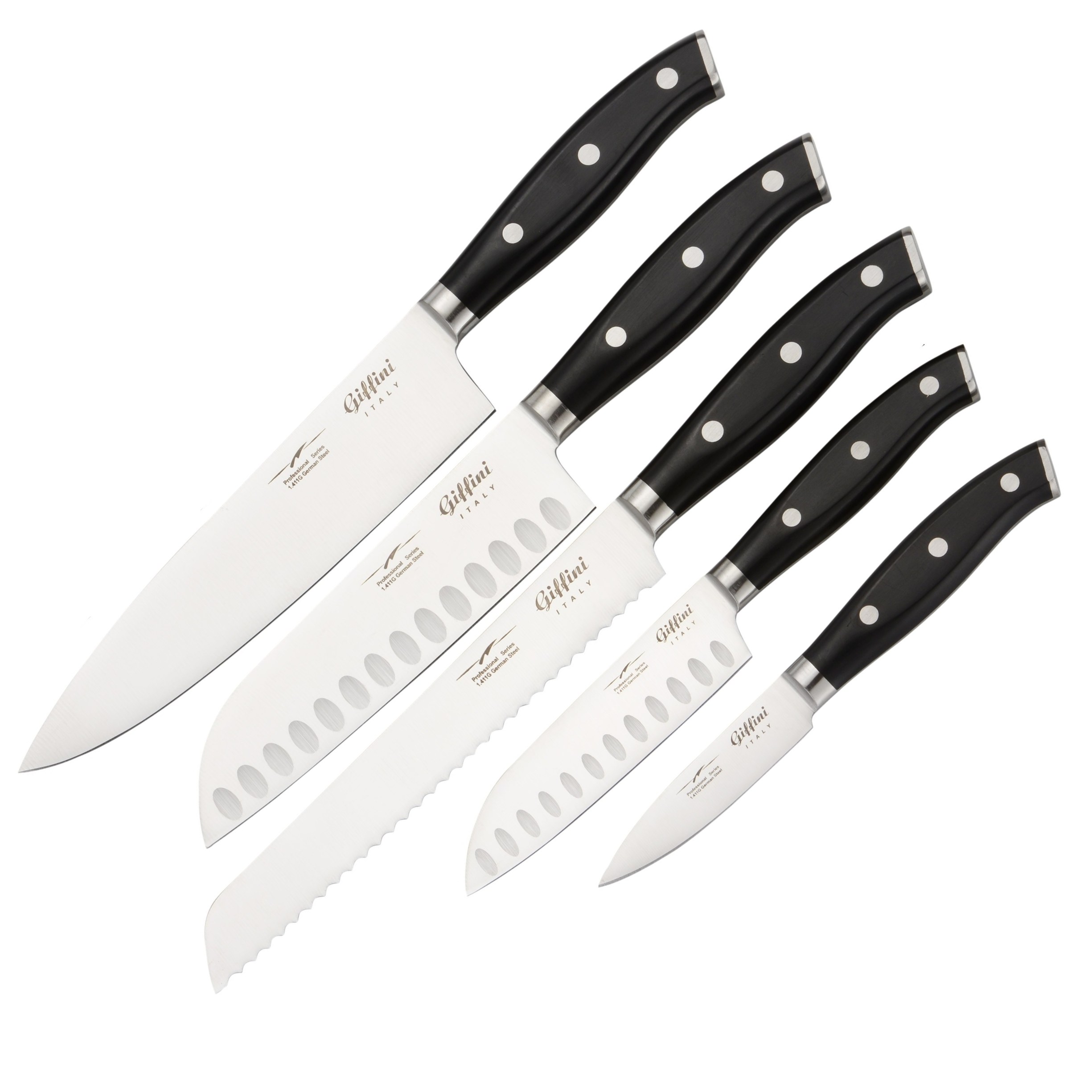 چاقو آشپزخانه 5 عددی جی فی نی GIFFINI مشکی مدل G-005