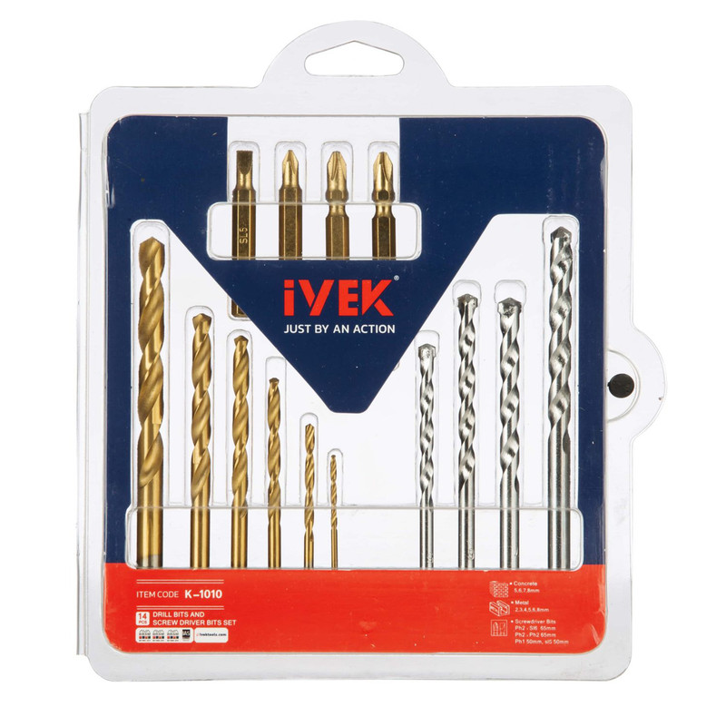 سرپیچ گوشتی و مته ایوک مدل K-1010 مجموعه  14 عددی