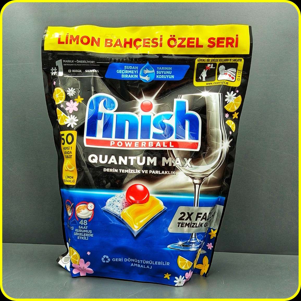 قرص ماشین ظرفشویی فینیش پاوربال کوانتوم مکس لیمون سری ویژه باغ لیمو 50 عددی | Finish Powerball Quantum Max Lemon