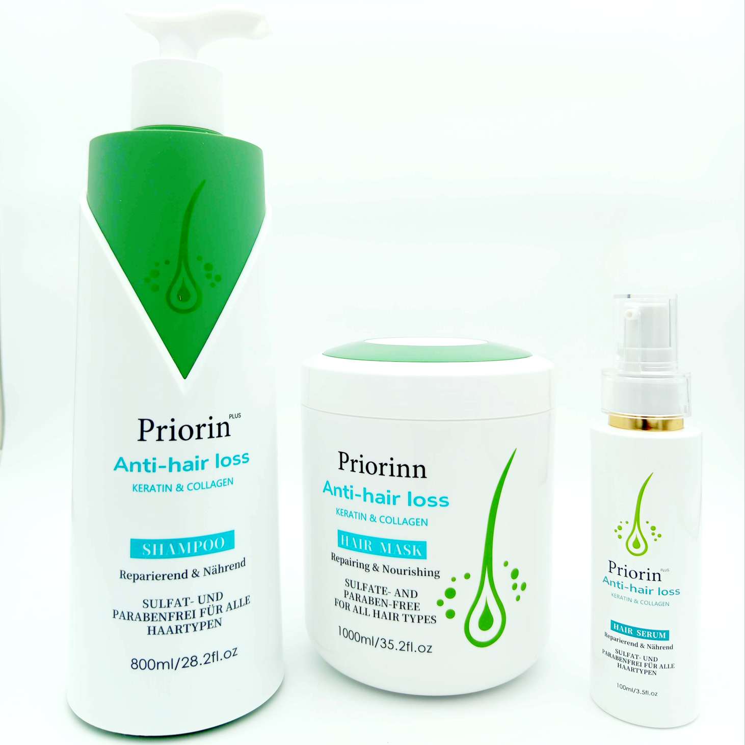 شامپو، ماسک و سرم تقویت کننده مو و ضد ریزش Primerin Plus | Priorin Anti-hair loss (حاوی کراتین و کلاژن) حجم 800ml, 1000m