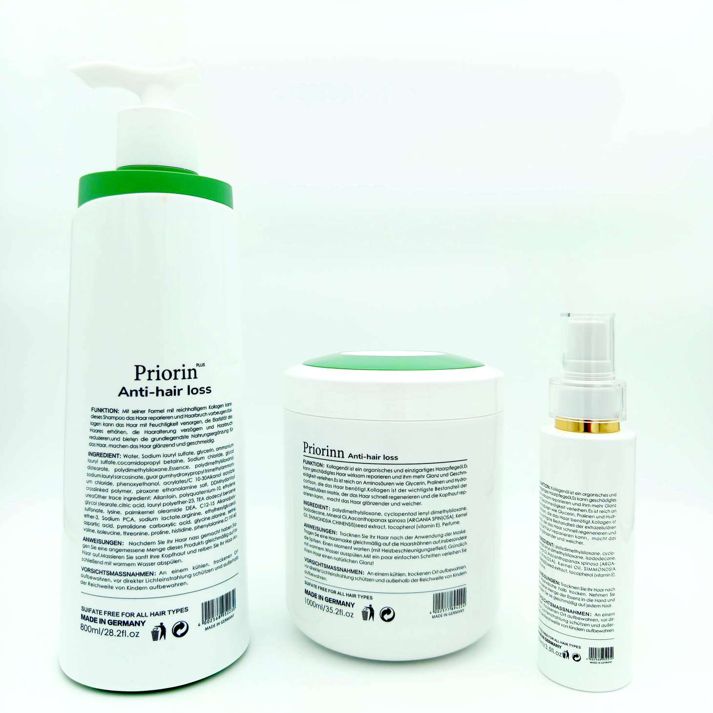 شامپو، ماسک و سرم تقویت کننده مو و ضد ریزش Primerin Plus | Priorin Anti-hair loss (حاوی کراتین و کلاژن) حجم 800ml, 1000m