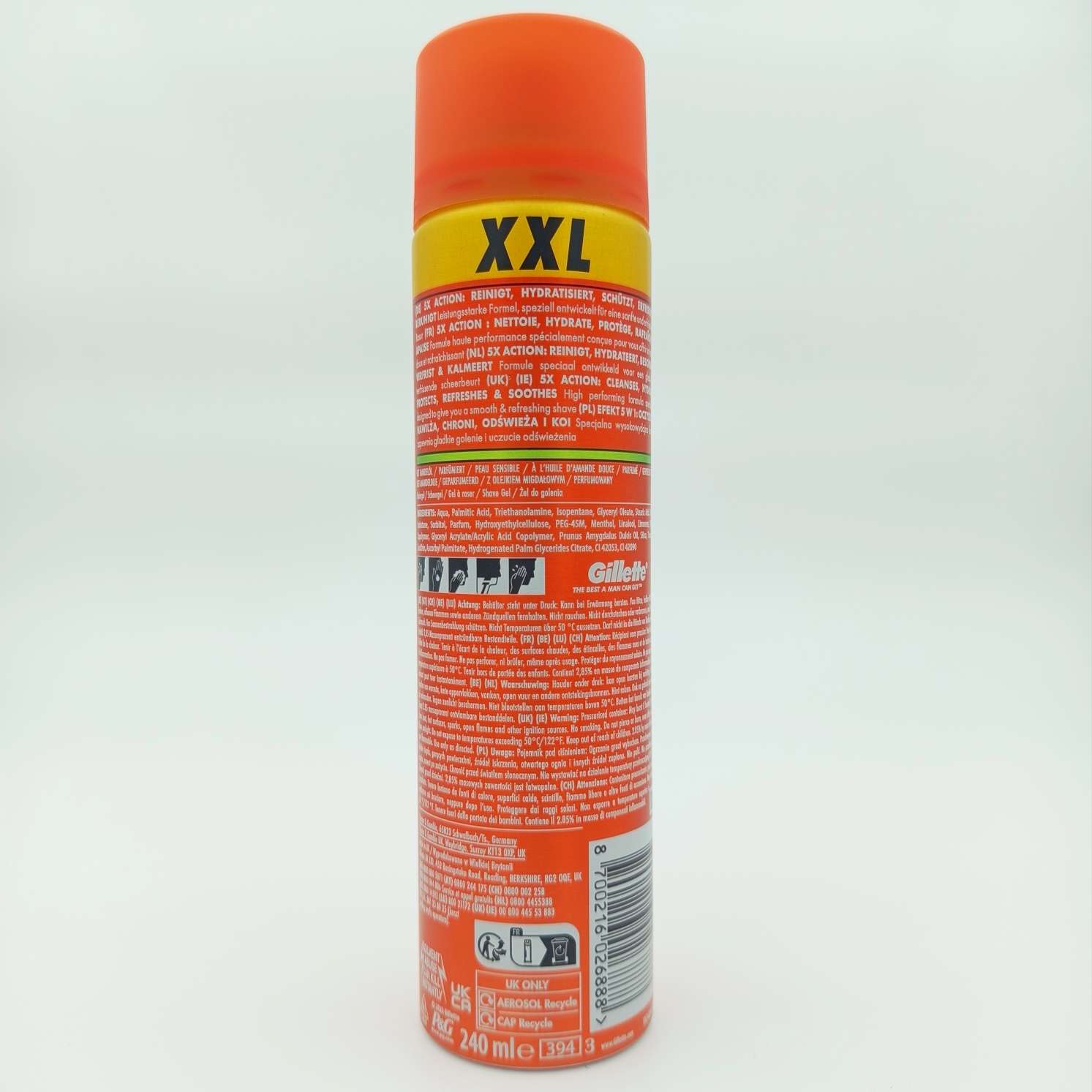 ژل اصلاح ژیلت (Gillette) مدل Fusion 5x Action Sensitive با روغن بادام سایز XXL (240ml)