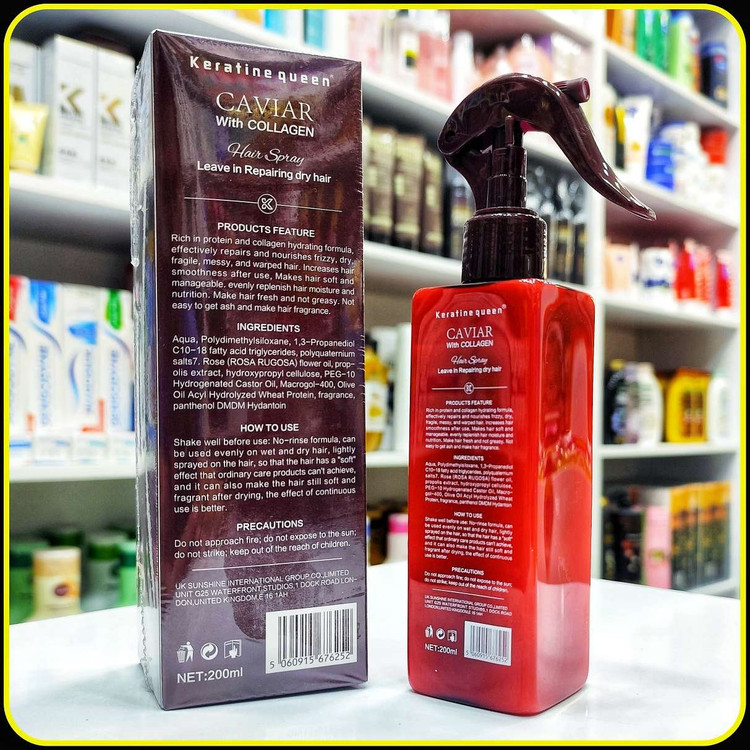 اسپری مو خاویار و کلاژن کراتین کویین Keratine Queen Caviar With Collagen Hair Spray حجم 200 میلیلیتر
