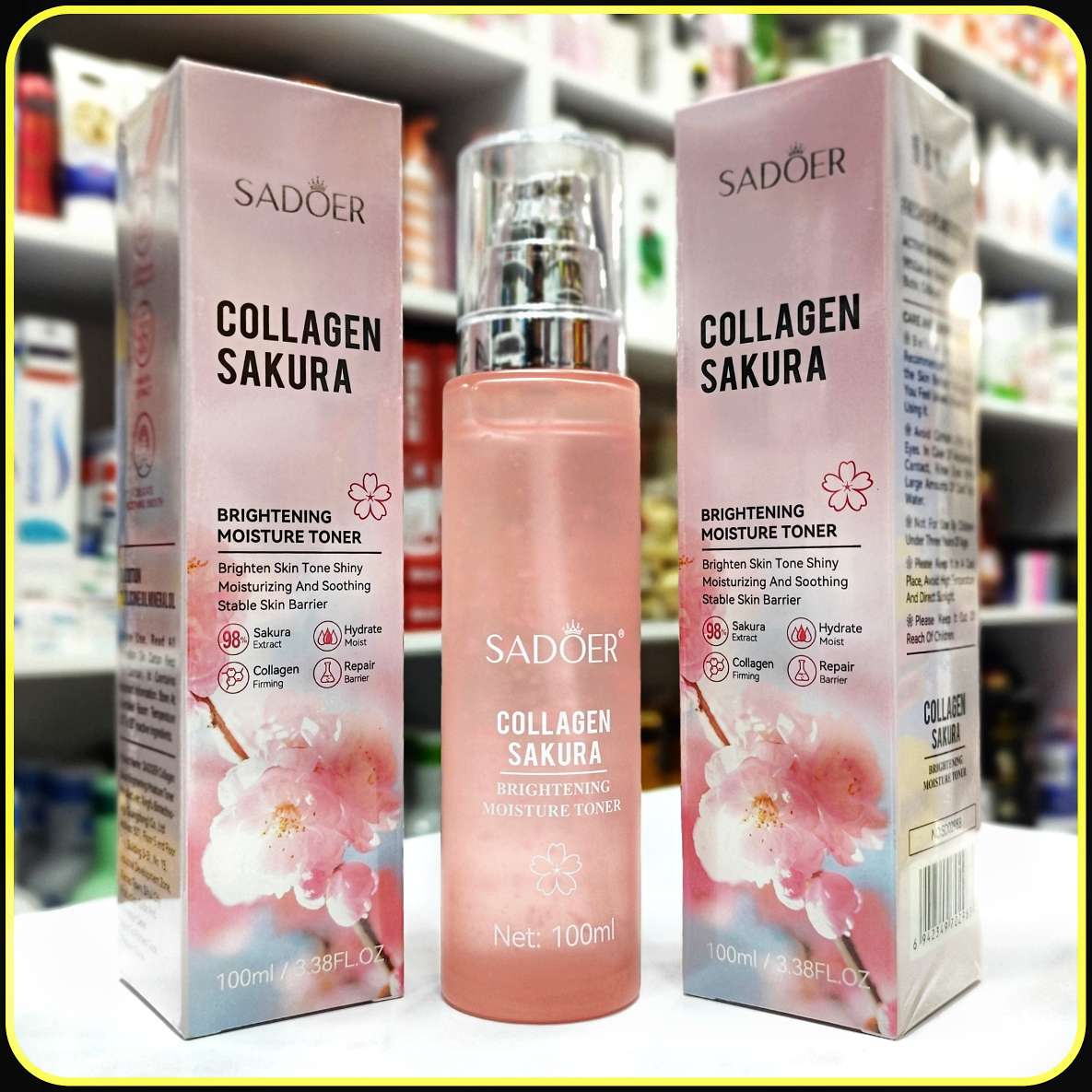 تونر مرطوب کننده روشن کننده کلاژن ساکورا سادور 100 میلی‌لیتر – SADOER Collagen Sakura Brightening Moisture Toner