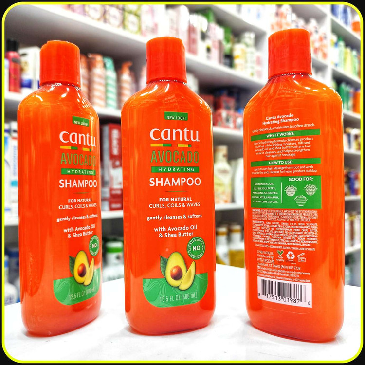 شامپو آووکادو کانتو Cantu Avocado Hydrating Shampoo مناسب موهای فر، مجعد و موجدار 400 میلیلیتر
