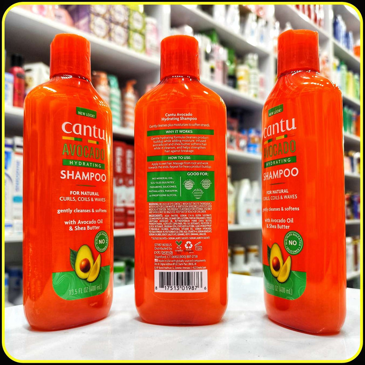 شامپو آووکادو کانتو Cantu Avocado Hydrating Shampoo مناسب موهای فر، مجعد و موجدار 400 میلیلیتر