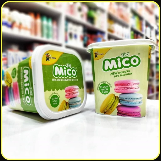 بیسکویت ساندویچی ماکارون میکو Tiny Mico با طعم بستنی ماچا | Tiny Mico Macaron Sandwich Biscuit
