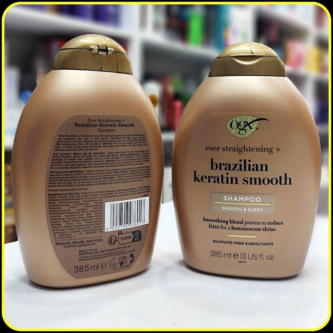 شامپو کراتین برزیلی OGX مدل Brazilian Keratin Smooth حجم 385 میلیلیتر | Ever Straightening + Brazilian Keratin Smooth S