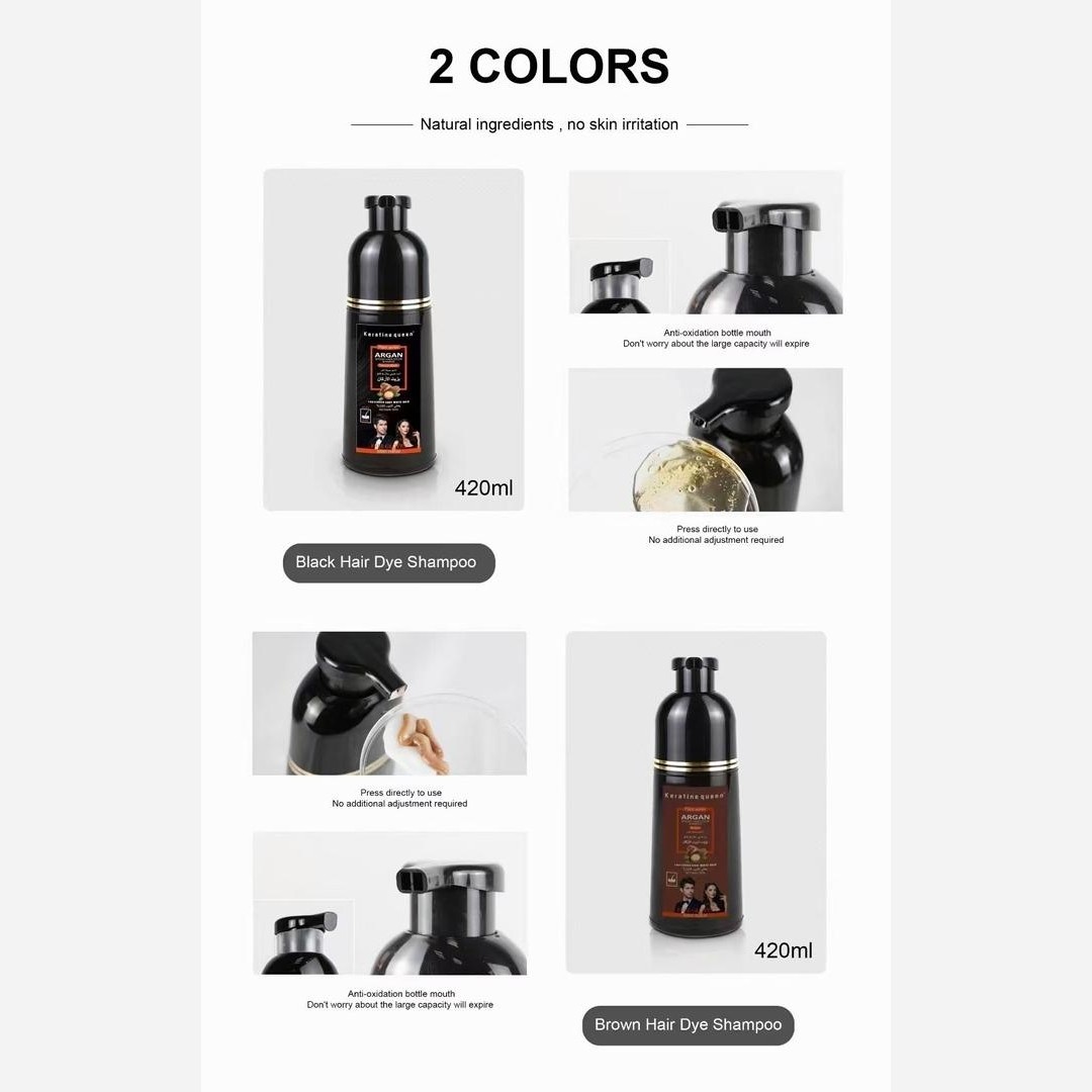 شامپو رنگ موی مشکی و قهوه ای انگلیس کراتین کویین با روغن آرگان 420ml
