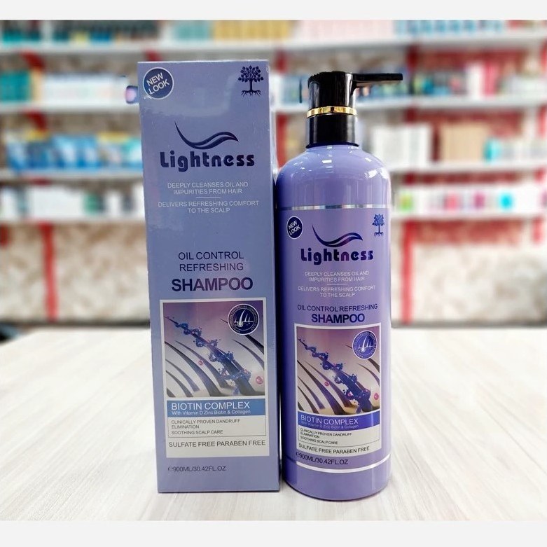 شامپو موهای چرب لایتنس Lightnness مدل Oil control حاوی بیوتین حجم 900 میل