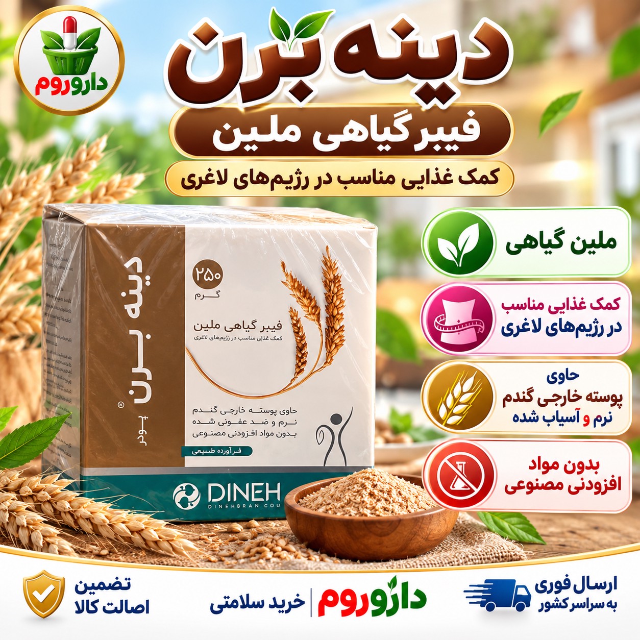 پودر گیاهی ملین دینه برن کمک غذایی مناسب در رژیم های لاغری 250 گرم