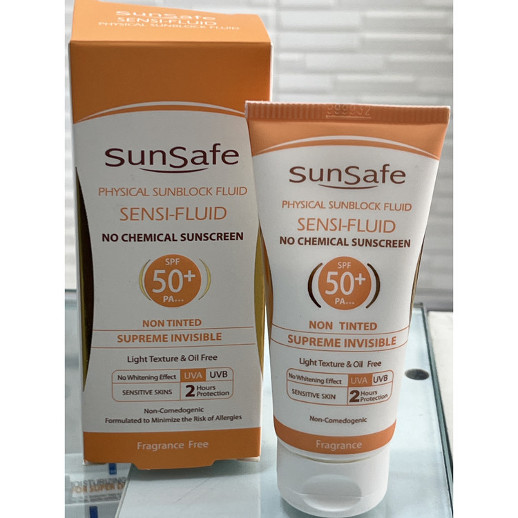 فلوئید ضدآفتاب فیزیکال سان سیف SPF 50 بدون رنگ پوست حساس